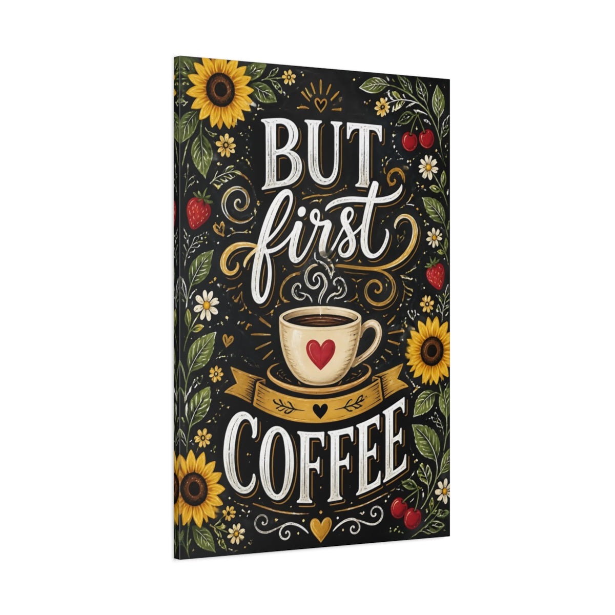 Side Mockup 1. Coffee Quote Chalkboard shown as canvas print
