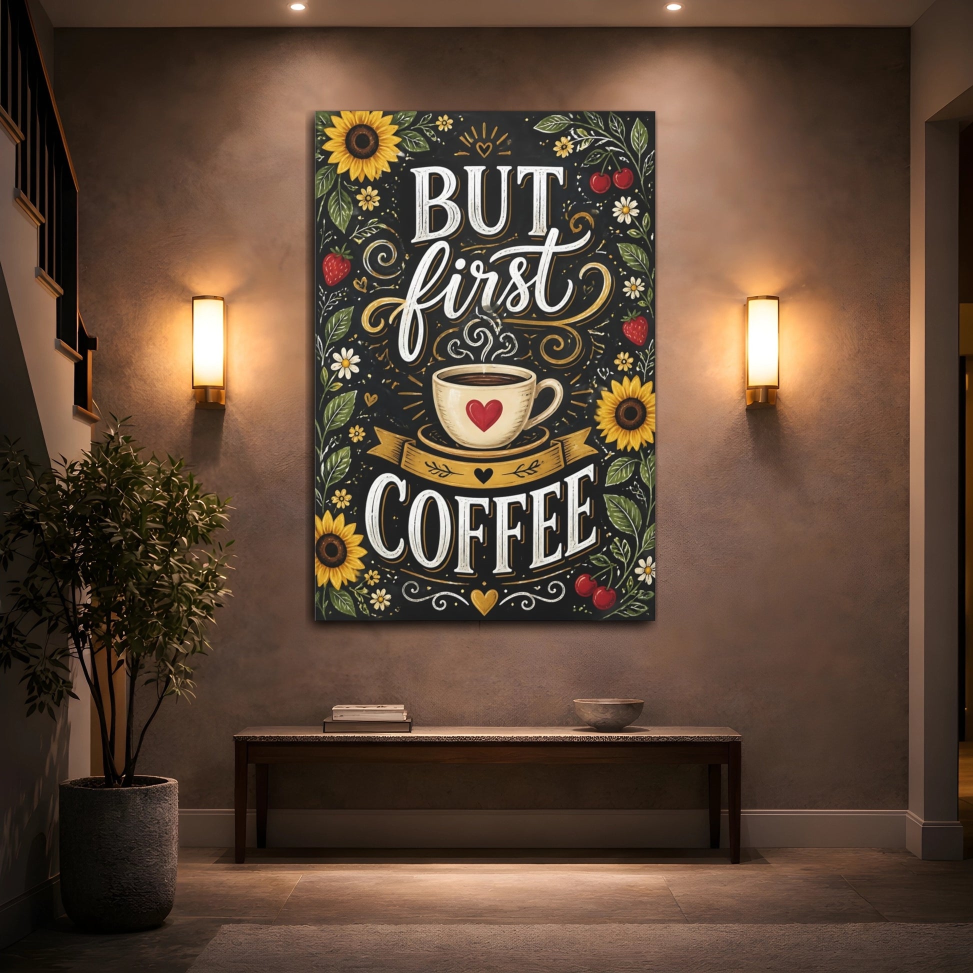 Mockup 2. Coffee Quote Chalkboard shown as canvas print