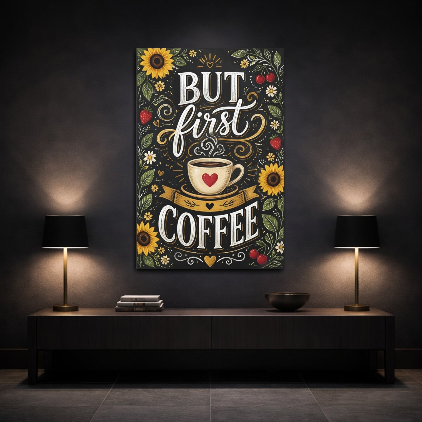 Mockup 3. Coffee Quote Chalkboard shown as canvas print