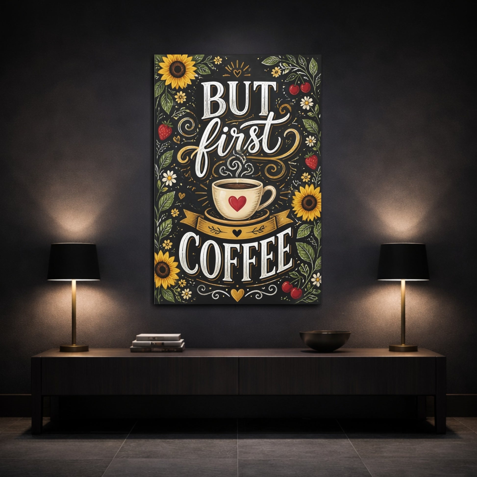 Mockup 3. Coffee Quote Chalkboard shown as canvas print