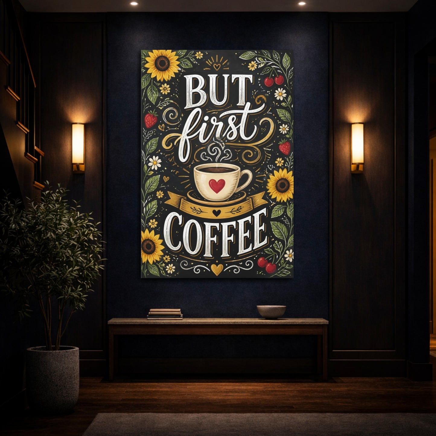 Mockup 4. Coffee Quote Chalkboard shown as canvas print