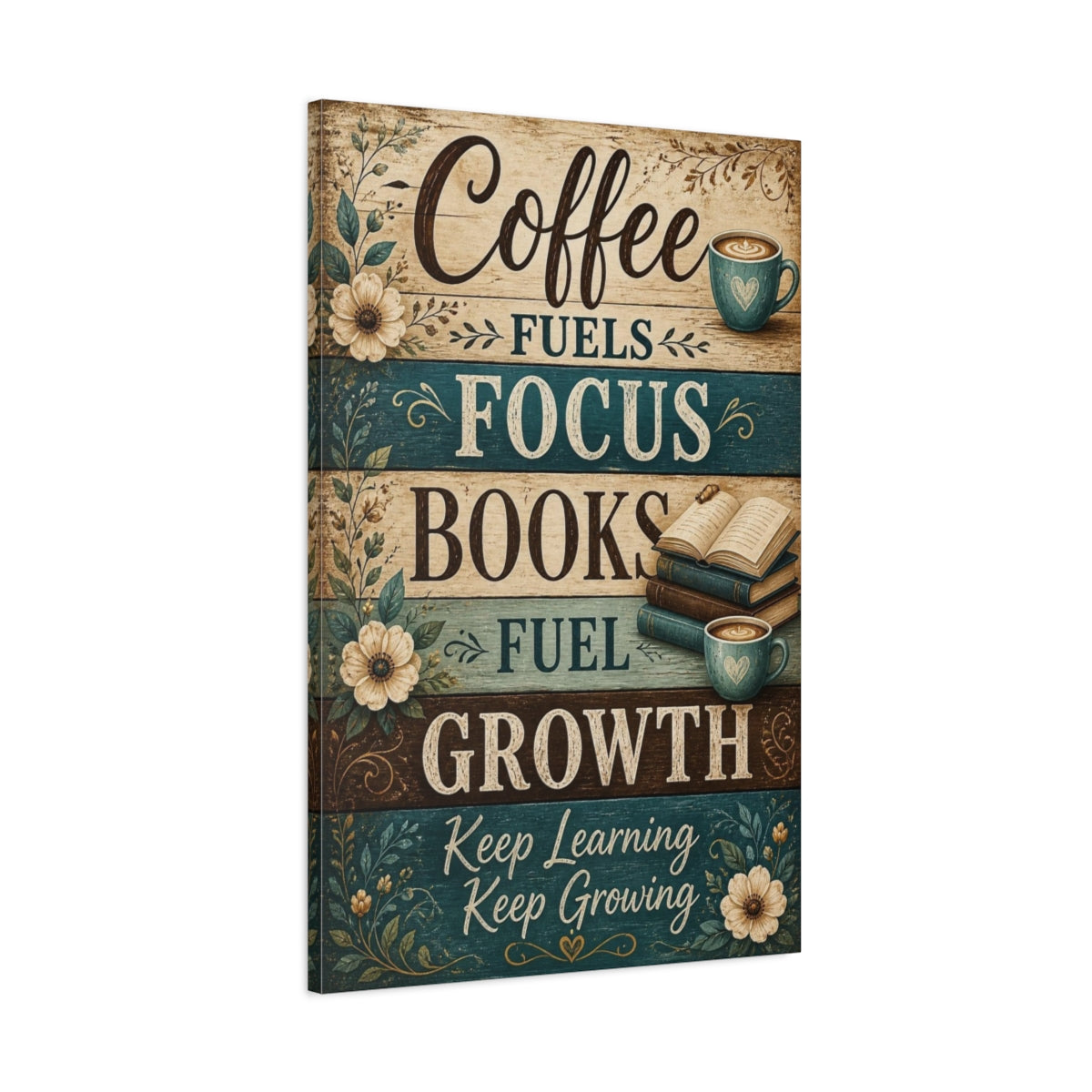 Main Mockup. Coffee Quotes & Books shown as canvas print