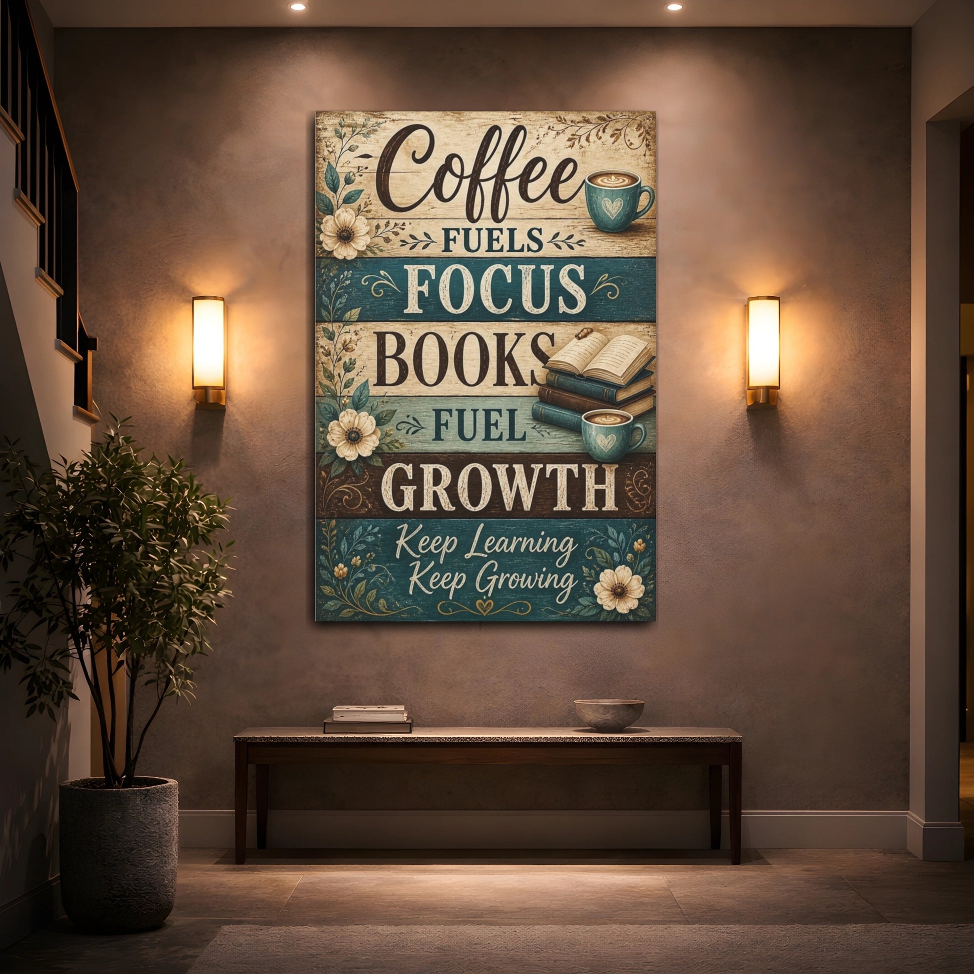 Mockup 2. Coffee Quotes & Books shown as canvas print