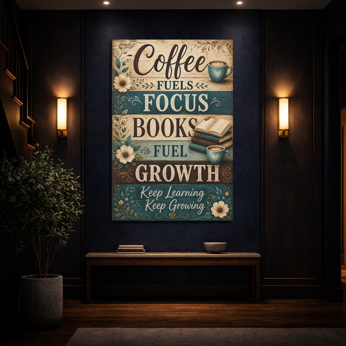 Mockup 4. Coffee Quotes & Books shown as canvas print