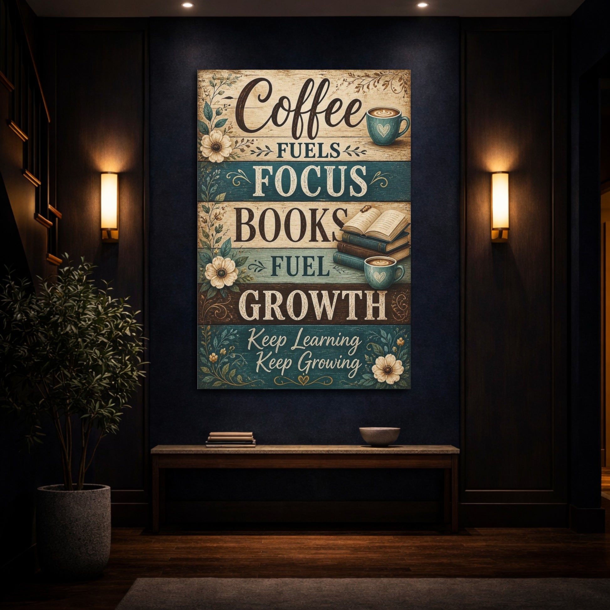 Mockup 4. Coffee Quotes & Books shown as canvas print