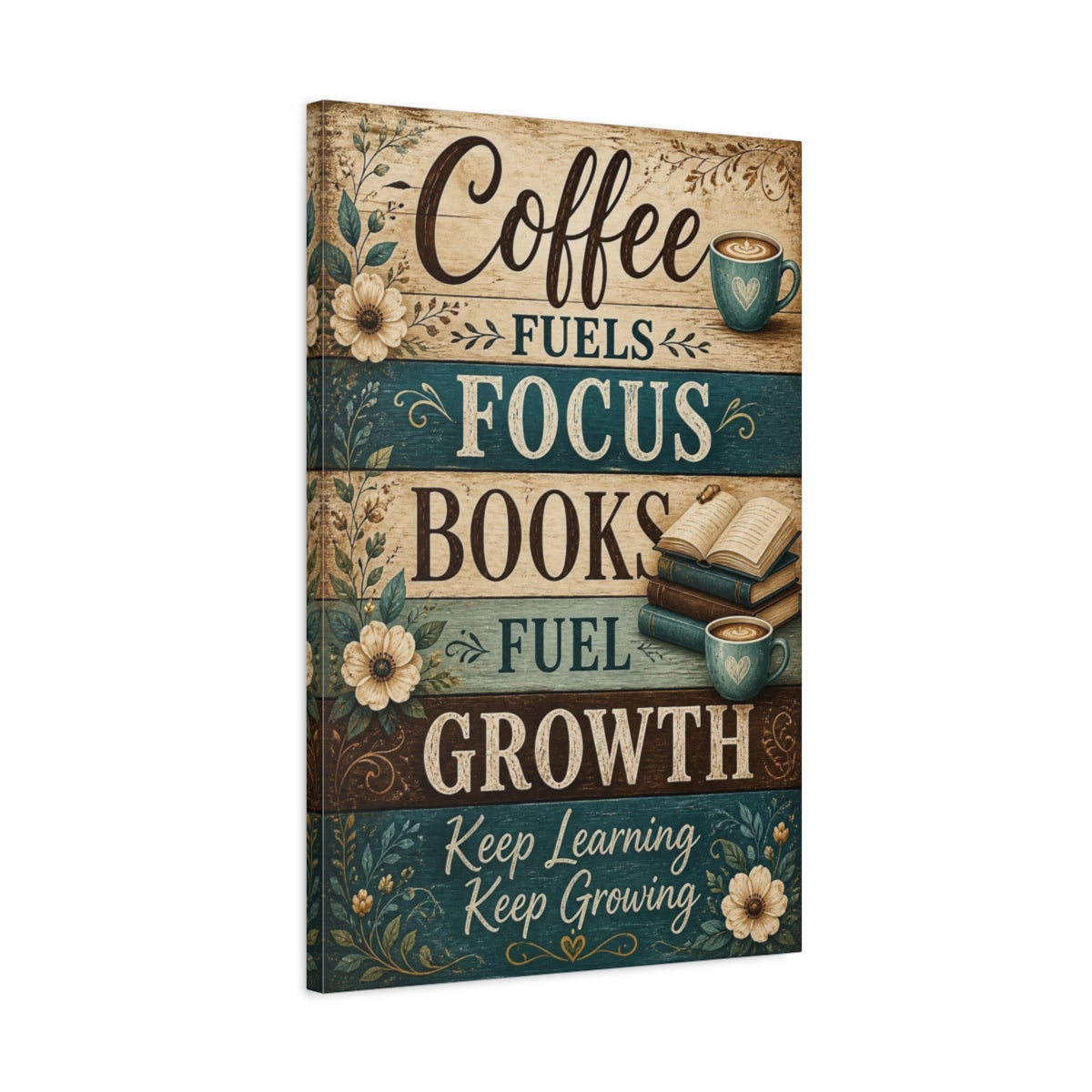 Side Mockup 2. Coffee Quotes & Books shown as canvas print