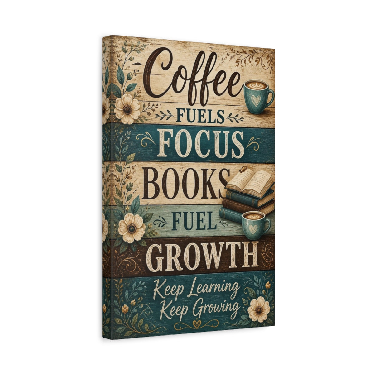 Side Mockup 4. Coffee Quotes & Books shown as canvas print