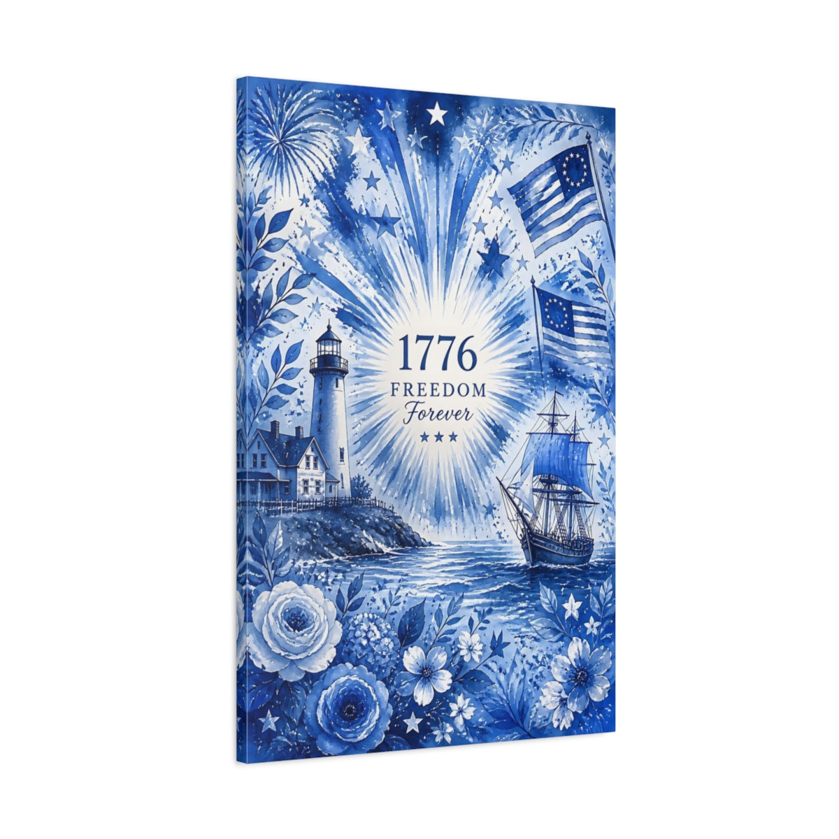 Main Mockup. Colonial Lighthouse 1776 shown as canvas print
