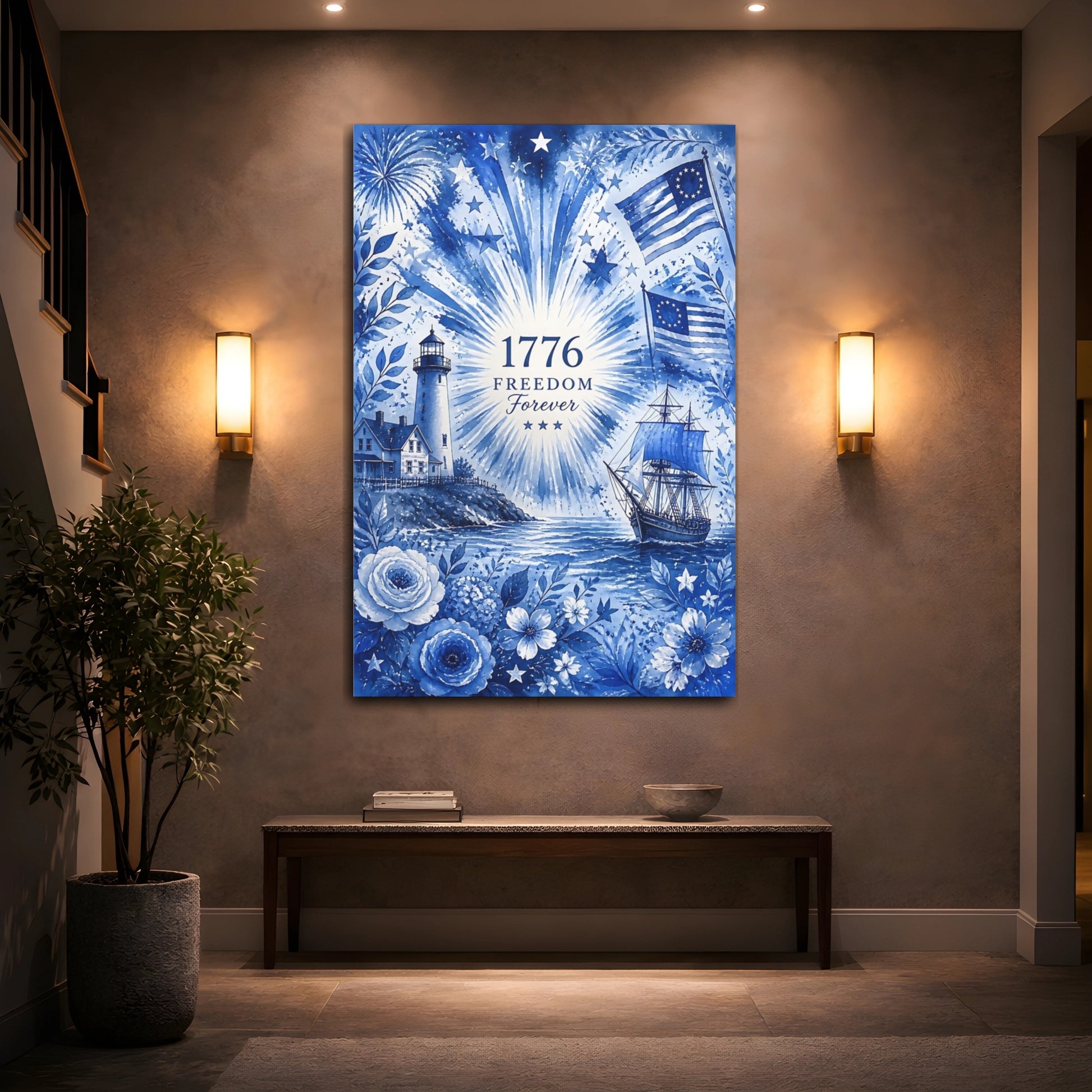 Mockup 2. Colonial Lighthouse 1776 shown as canvas print
