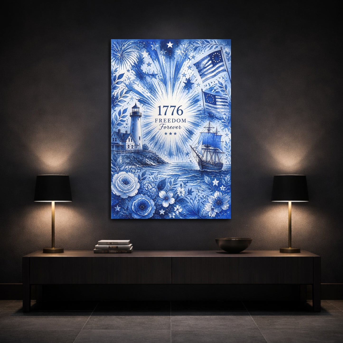 Mockup 3. Colonial Lighthouse 1776 shown as canvas print