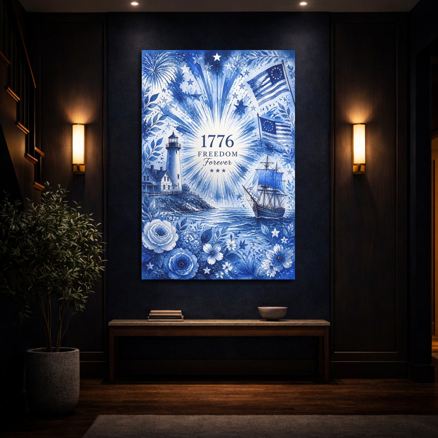 Mockup 4. Colonial Lighthouse 1776 shown as canvas print