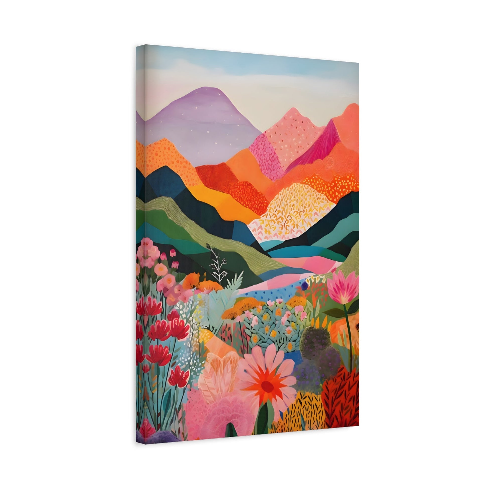 Colorful Landscape Canvas Wall Art - Abstract Floral Mountain Artwork