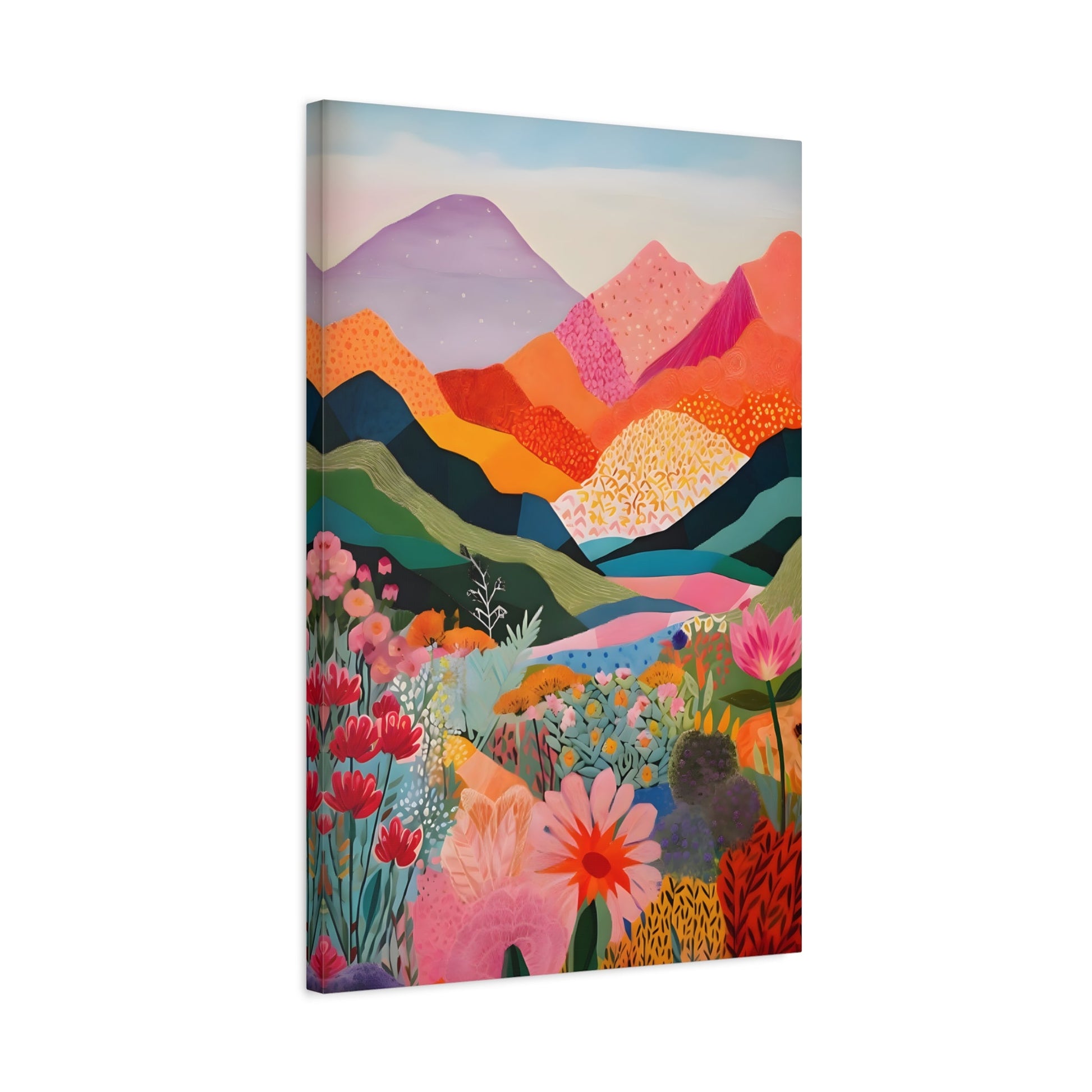 Colorful Landscape Canvas Wall Art - Abstract Floral Mountain Artwork