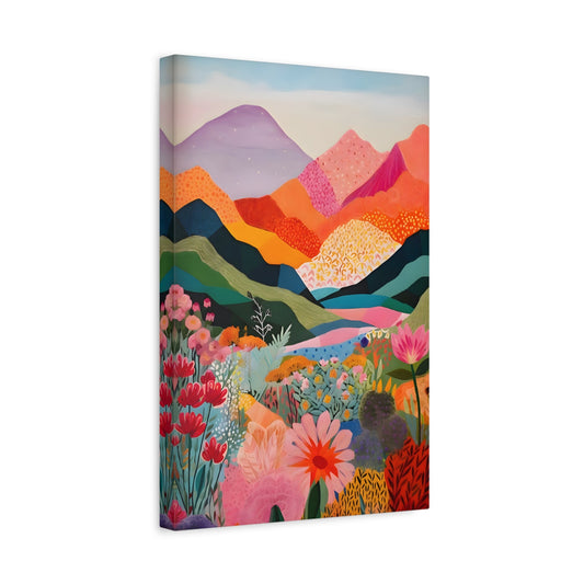Colorful Landscape Canvas Wall Art - Abstract Floral Mountain Artwork