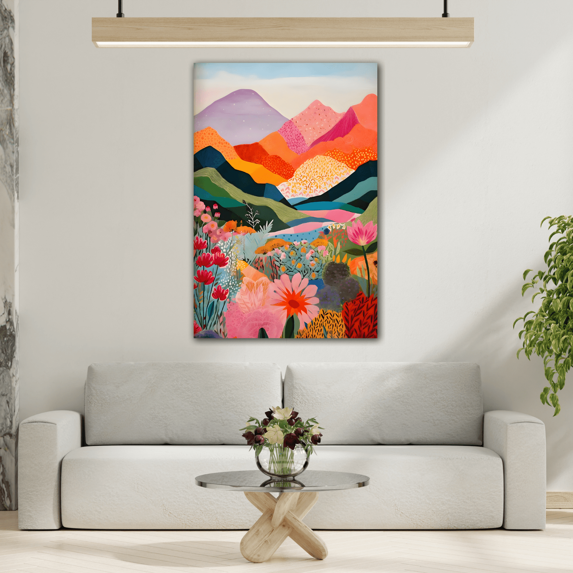 Colorful Landscape Canvas Wall Art - Abstract Floral Mountain Artwork
