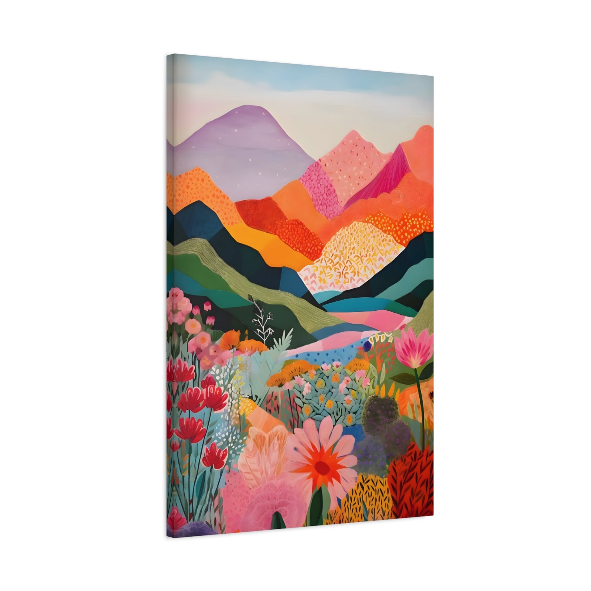Colorful Landscape Canvas Wall Art - Abstract Floral Mountain Artwork