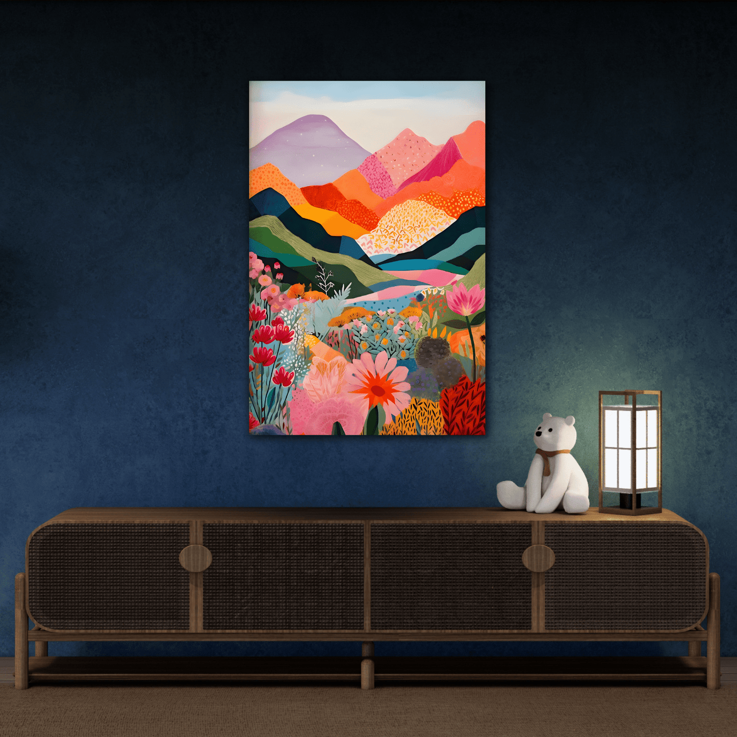 Colorful Landscape Canvas Wall Art - Abstract Floral Mountain Artwork