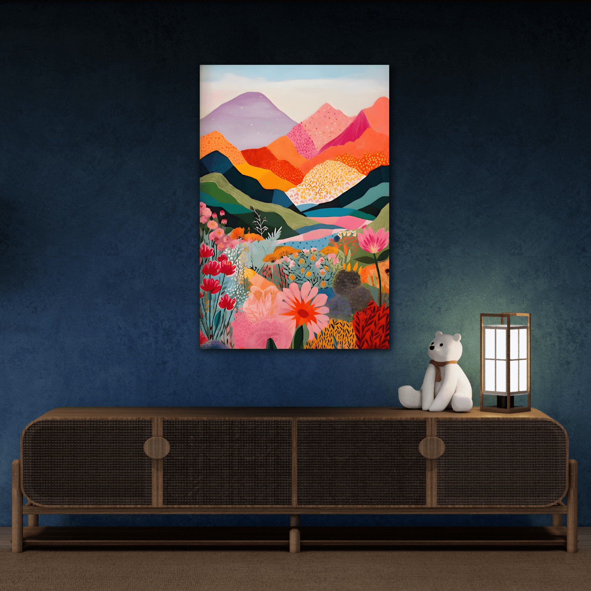 Colorful Landscape Canvas Wall Art - Abstract Floral Mountain Artwork
