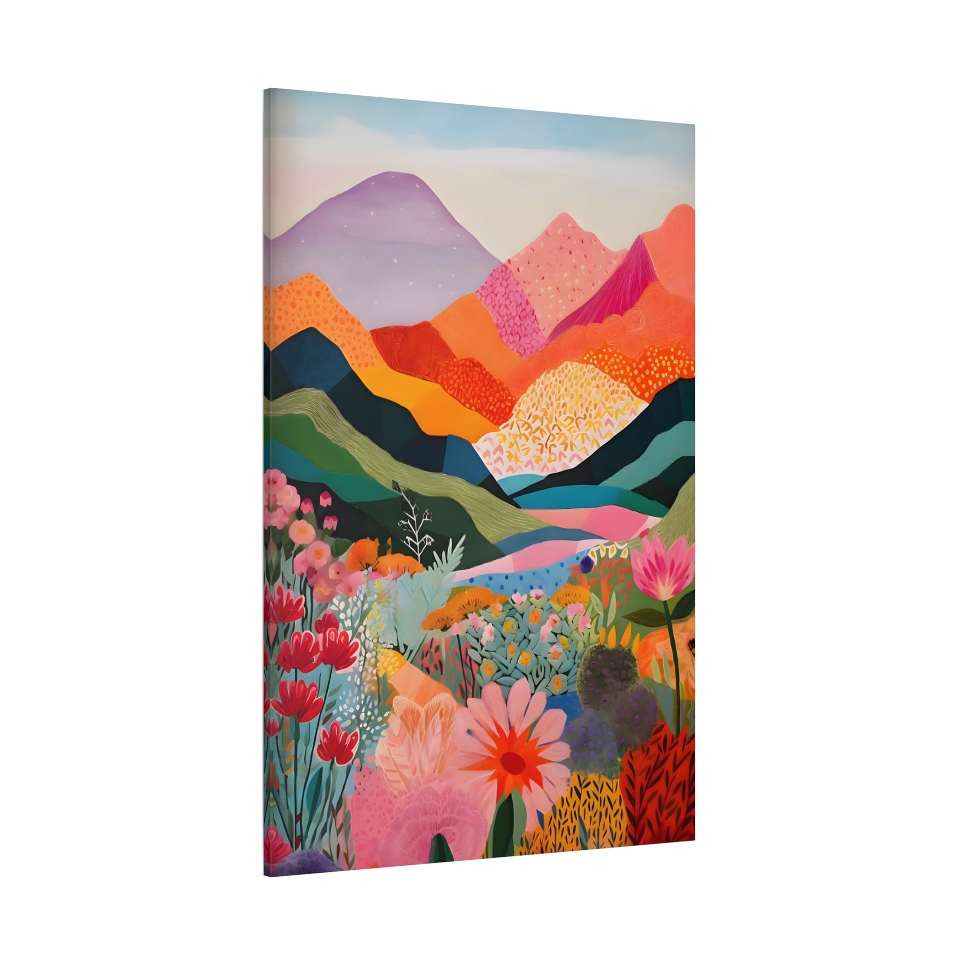 Colorful Landscape Canvas Wall Art - Abstract Floral Mountain Artwork