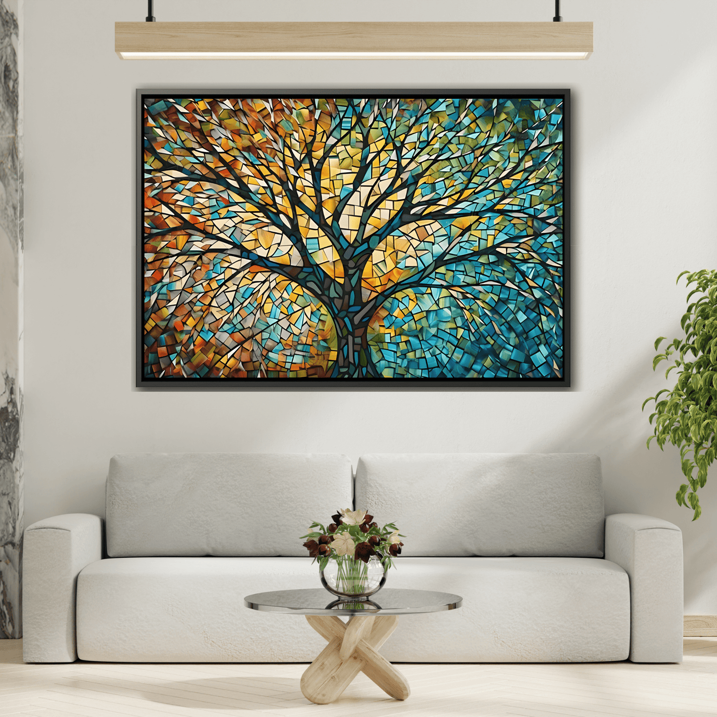 Colorful Tree of Life Large Framed Mosaic Canvas Wall Art - YesArtYes