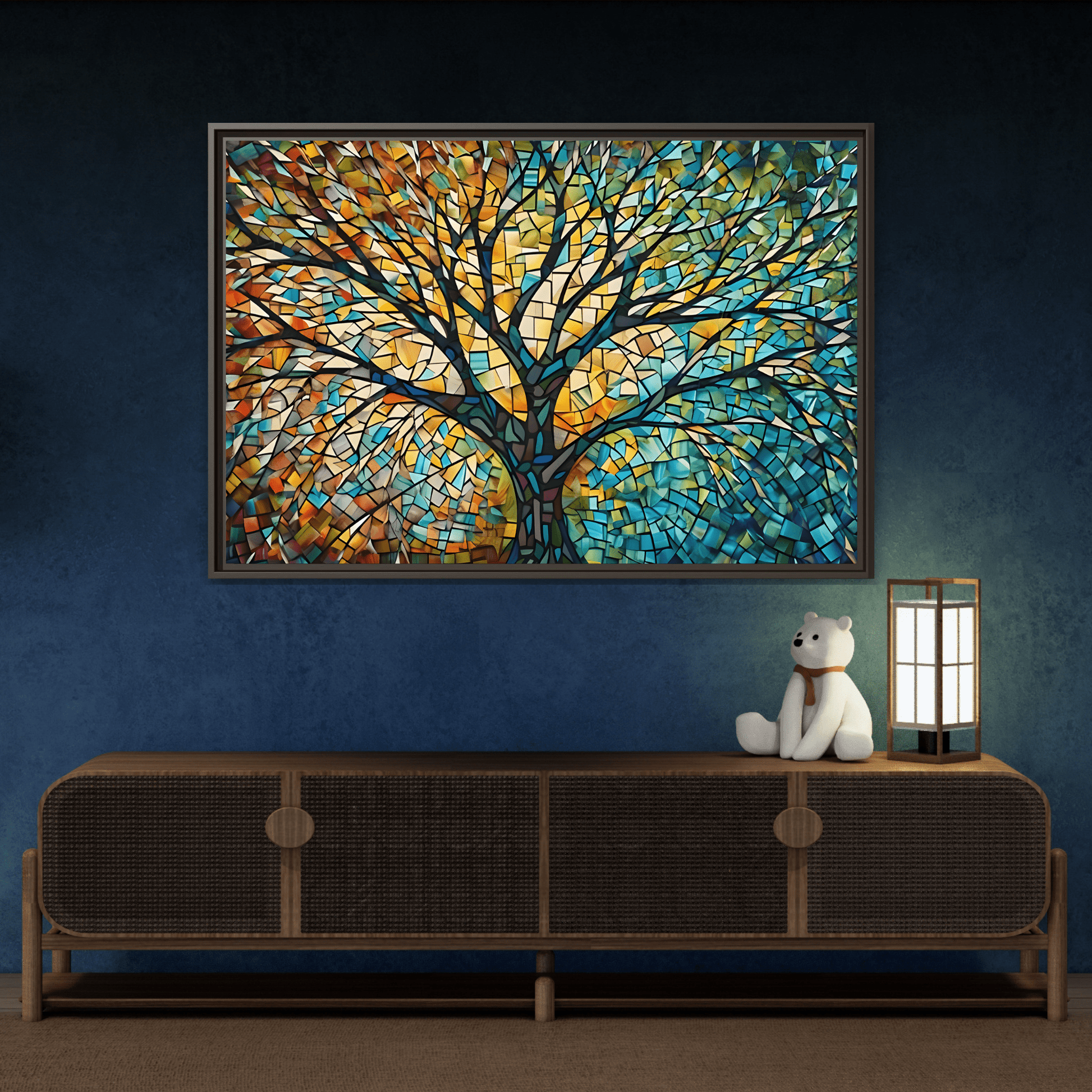 Colorful Tree of Life Large Framed Mosaic Canvas Wall Art - YesArtYes