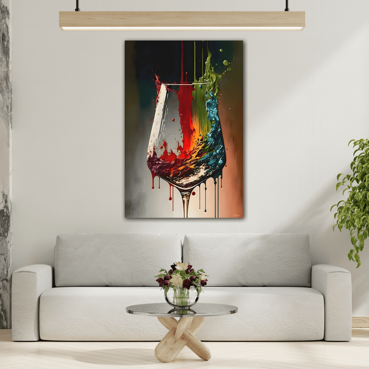 Colorful Wine Glass Art Canvas Print - Abstract Kitchen Bar Decor - YesArtYes