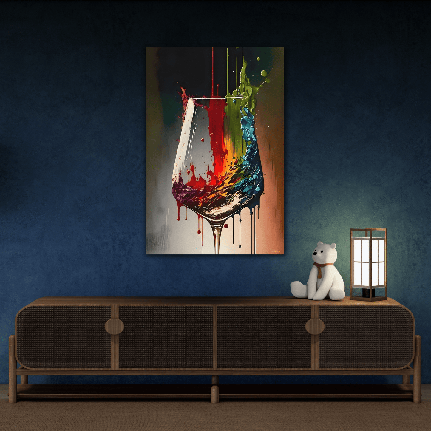 Colorful Wine Glass Art Canvas Print - Abstract Kitchen Bar Decor - YesArtYes