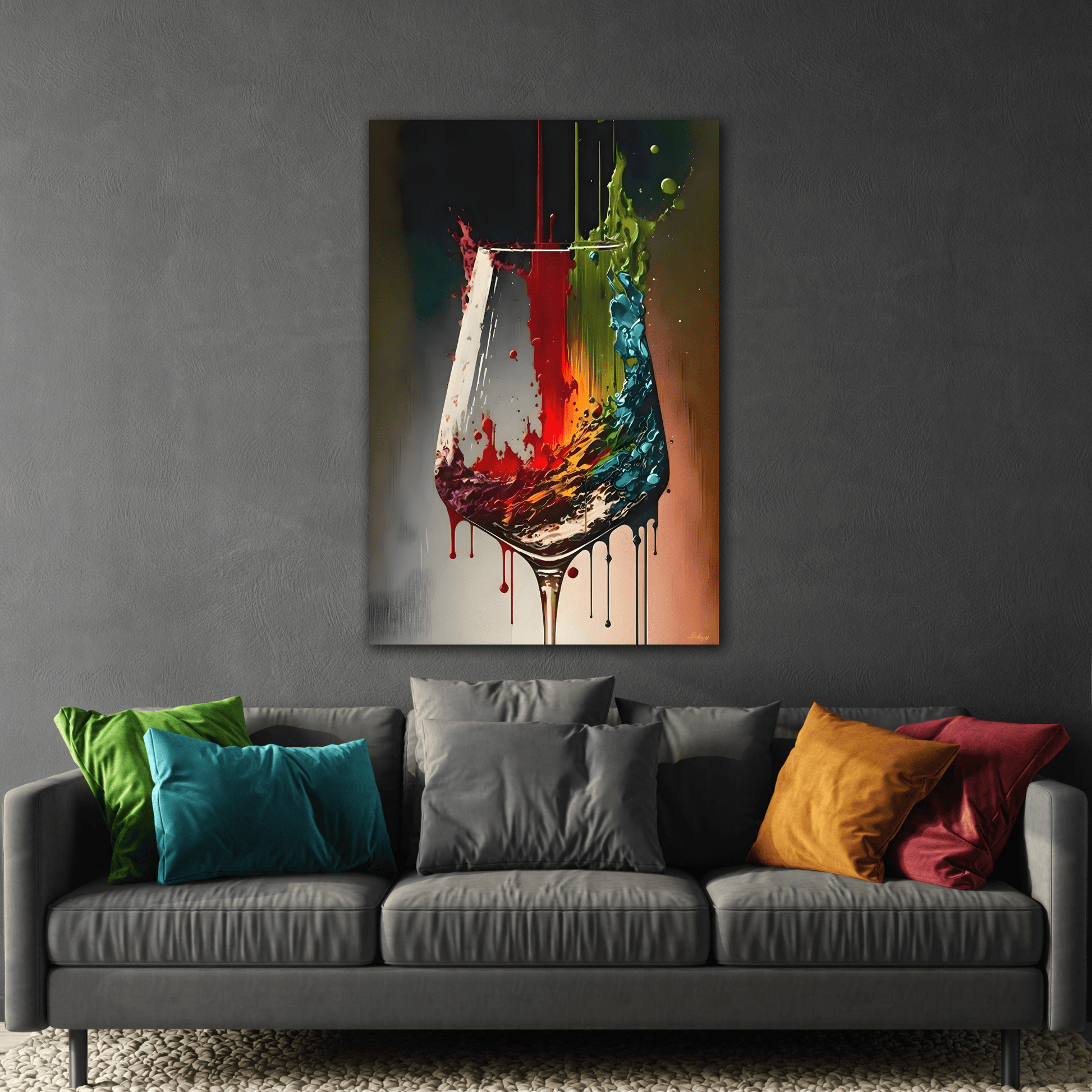 Colorful Wine Glass Art Canvas Print - Abstract Kitchen Bar Decor - YesArtYes
