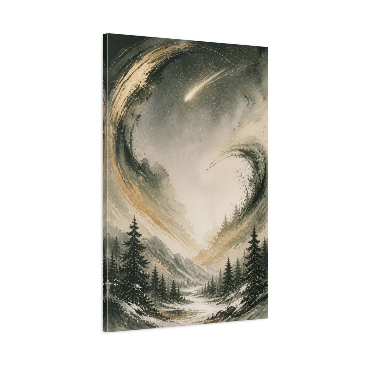 Main Mockup. Comet Over Winter Valley shown as canvas print