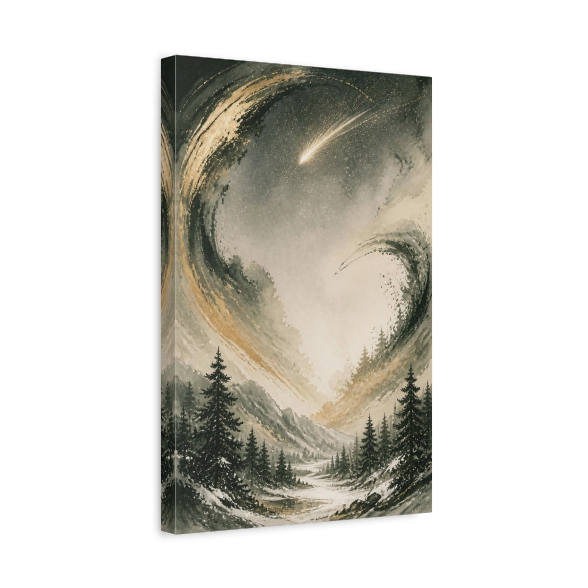 Side Mockup 4. Comet Over Winter Valley shown as canvas print