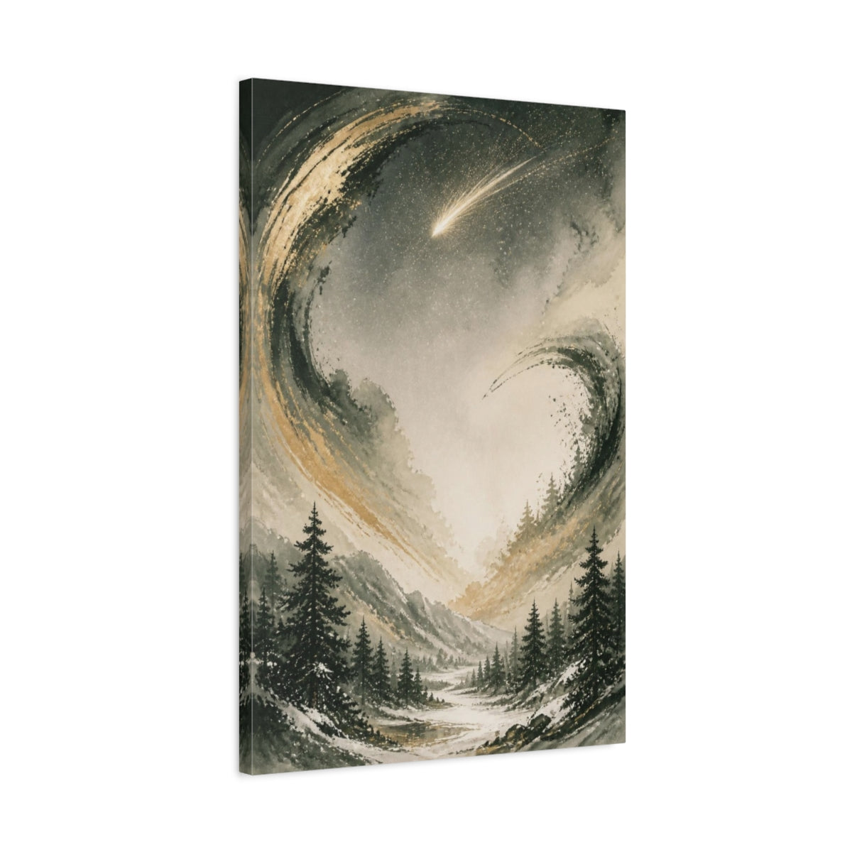 Side Mockup 2. Comet Over Winter Valley shown as canvas print