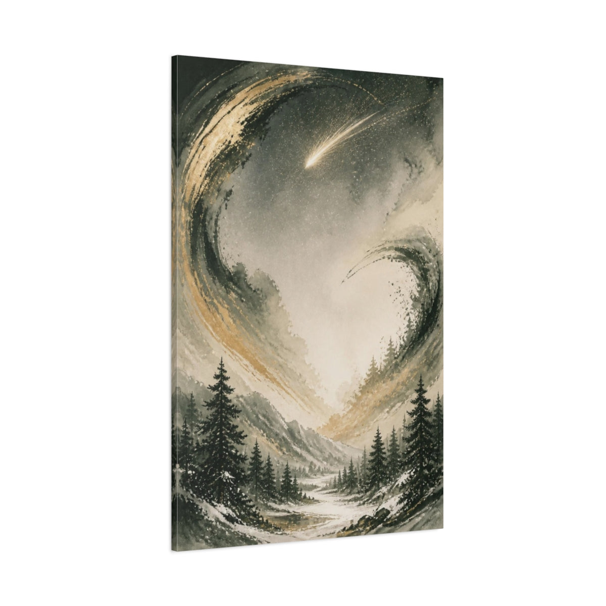 Side Mockup 1. Comet Over Winter Valley shown as canvas print