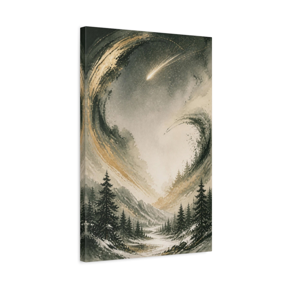 Side Mockup 3. Comet Over Winter Valley shown as canvas print