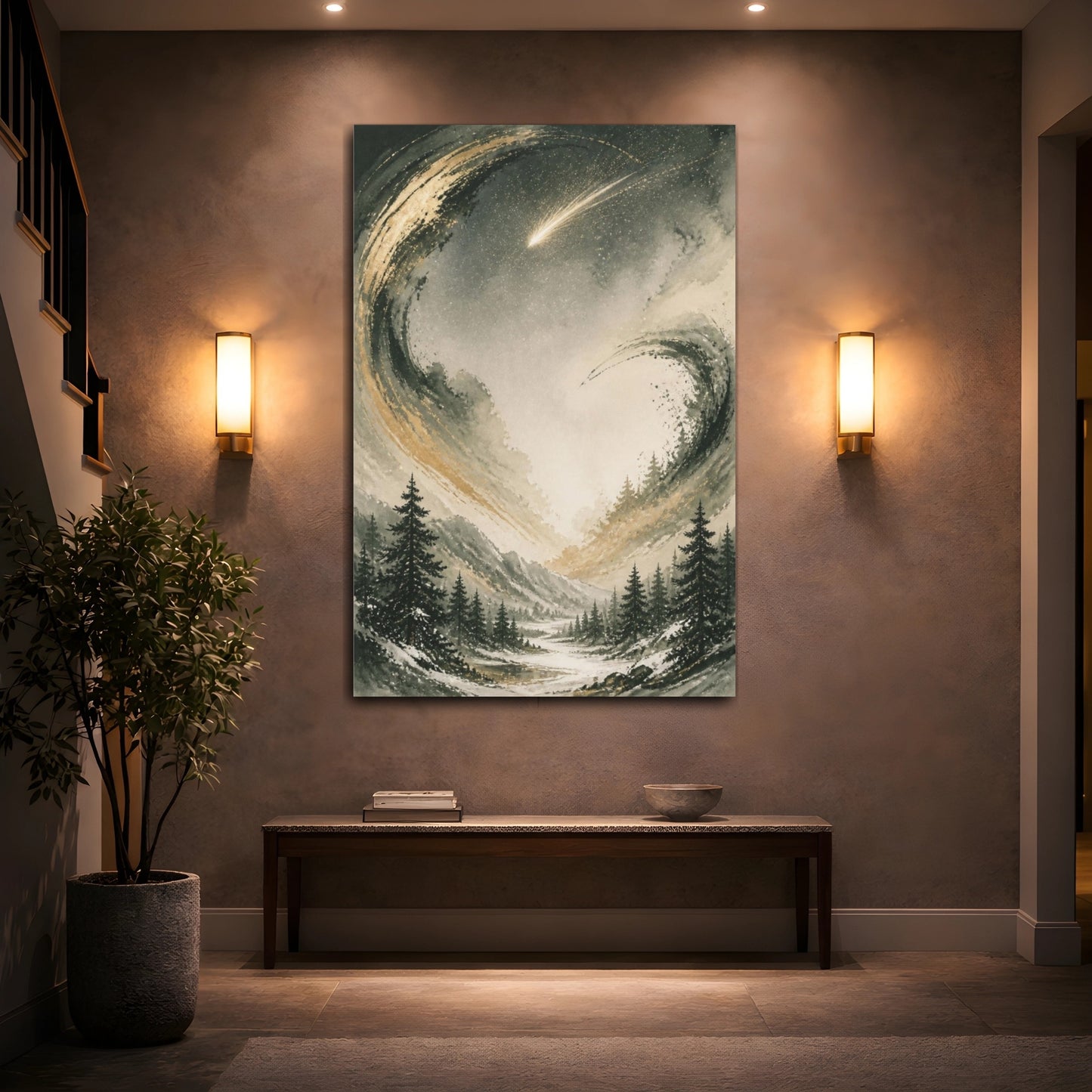 Mockup 2. Comet Over Winter Valley shown as canvas print