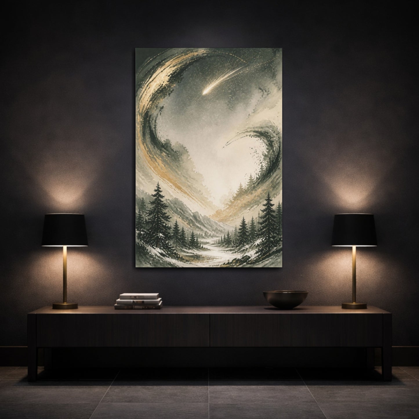 Mockup 3. Comet Over Winter Valley shown as canvas print