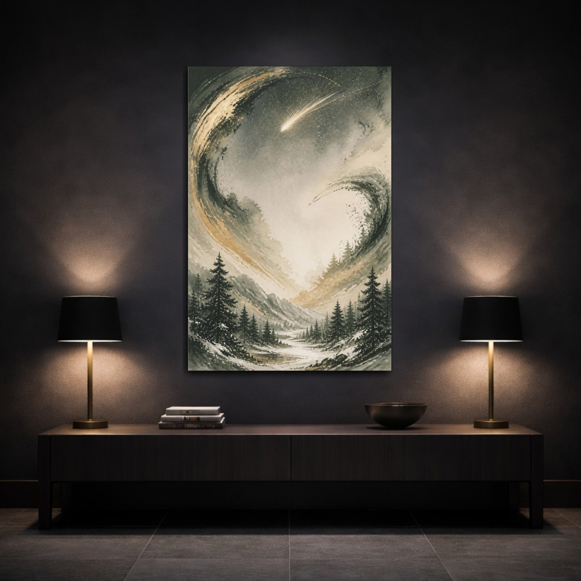 Mockup 3. Comet Over Winter Valley shown as canvas print