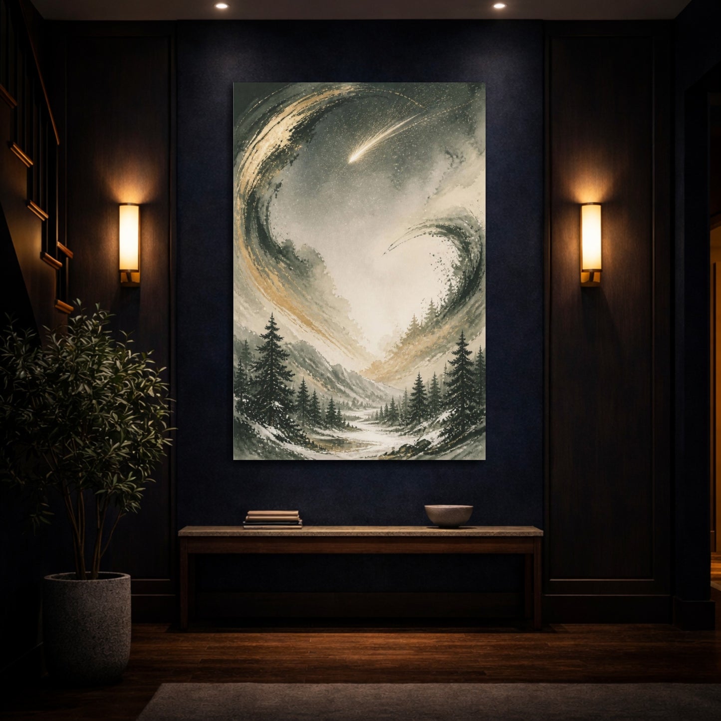 Mockup 4. Comet Over Winter Valley shown as canvas print