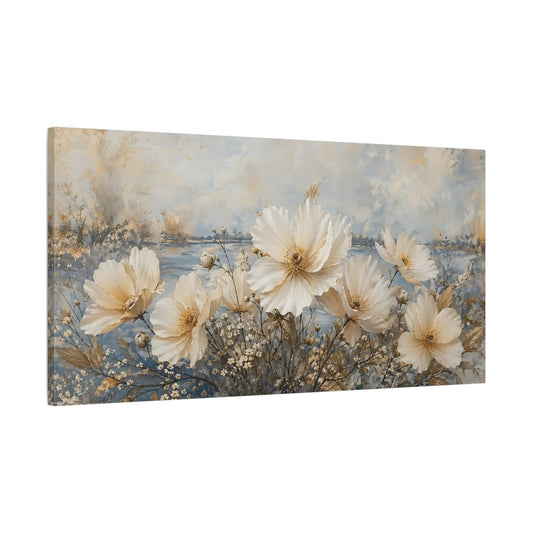 Conceptual Minimal Flower Composition With Outdoor Canvas Print – Living Room, Above Fireplace, Cream and Blue - YesArtYes