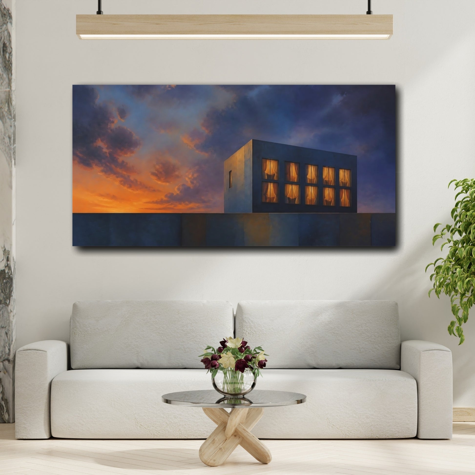 Mockup 2. Concrete Cube At Dusk shown as canvas print