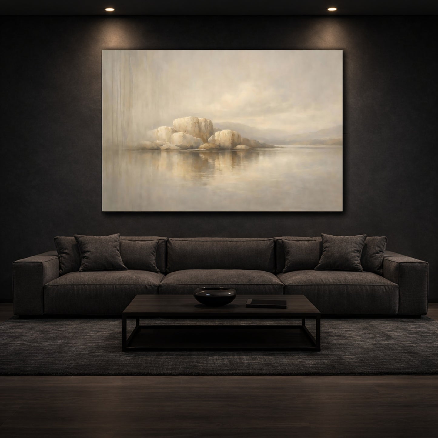 Mockup 2. Concrete Texture Vertical Flow Sculpted Lines shown as stretched canvas wall art