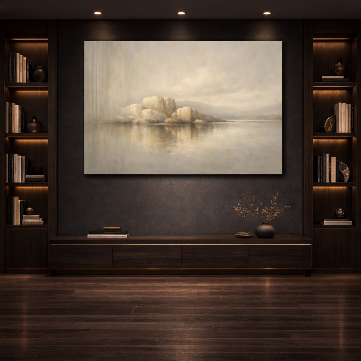 Mockup 3. Concrete Texture Vertical Flow Sculpted Lines shown as stretched canvas wall art