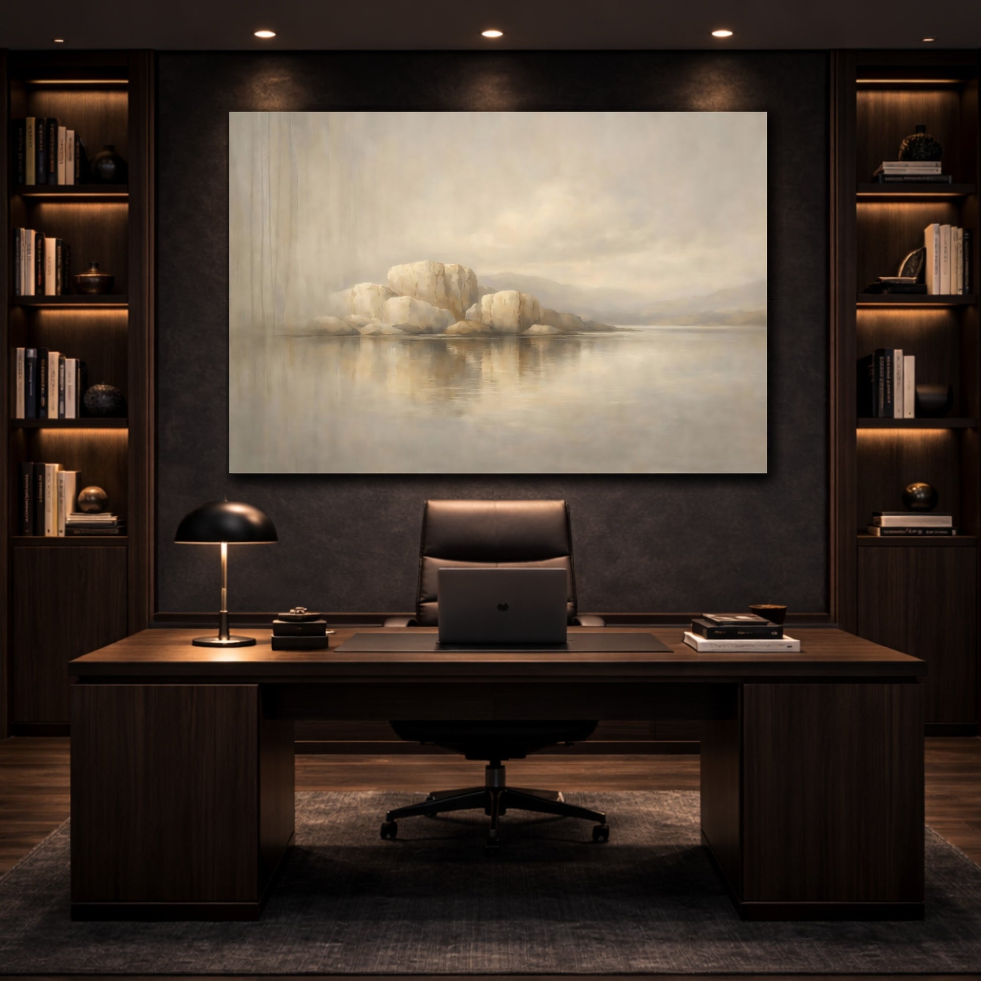 Mockup 4. Concrete Texture Vertical Flow Sculpted Lines shown as stretched canvas wall art