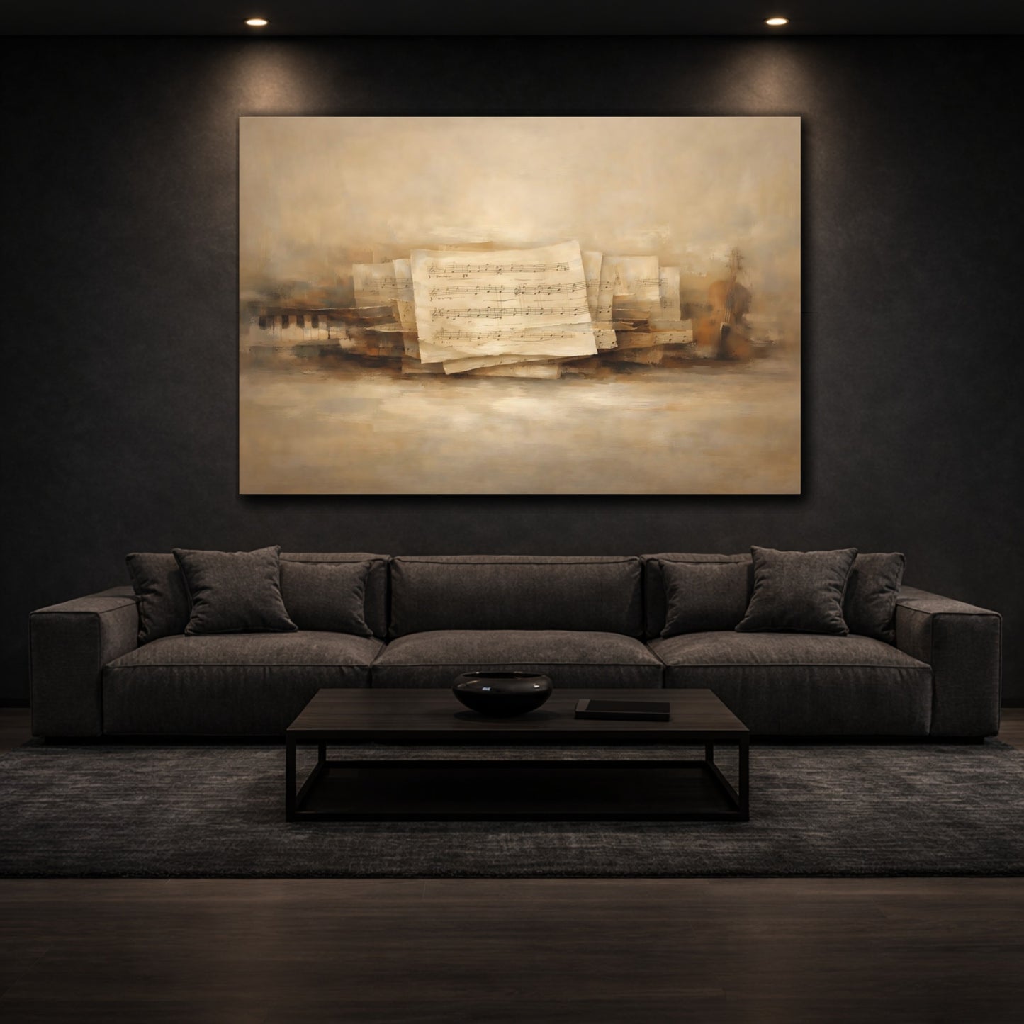 Mockup 2. Contemporary Abstract Music Sheet Texture Minimal shown as stretched canvas wall art