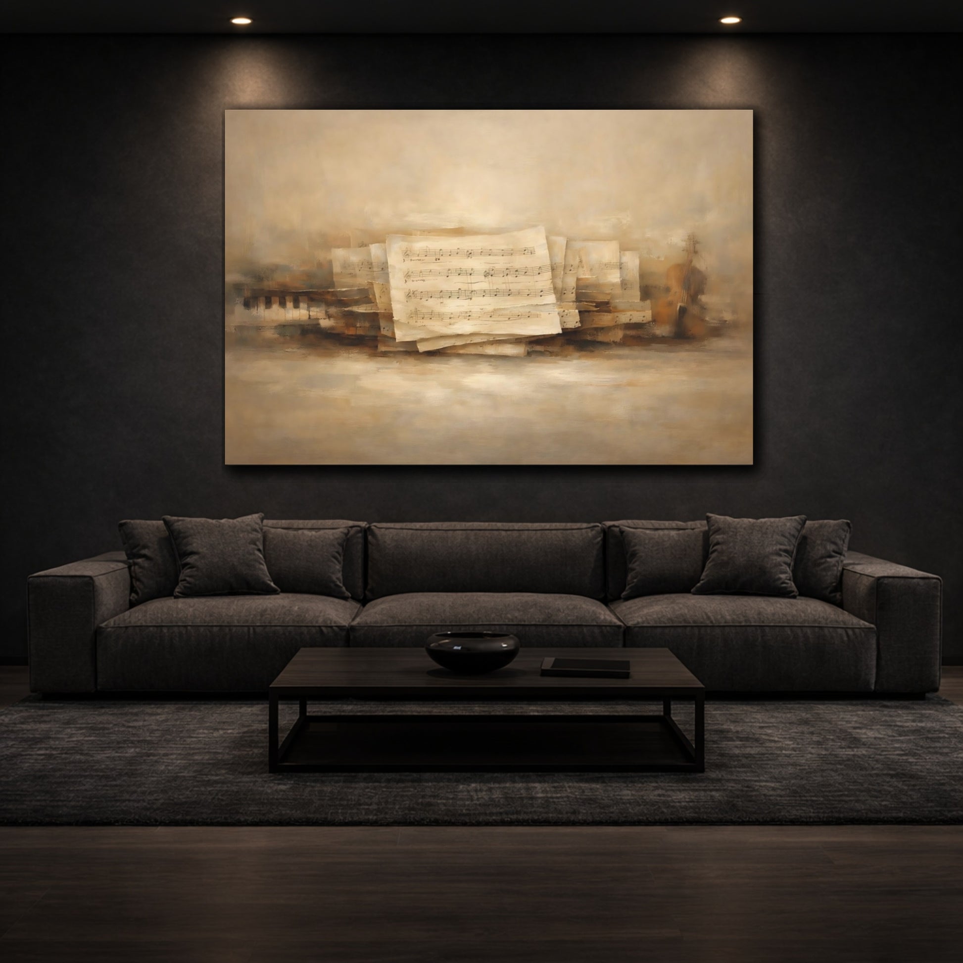 Mockup 2. Contemporary Abstract Music Sheet Texture Minimal shown as stretched canvas wall art