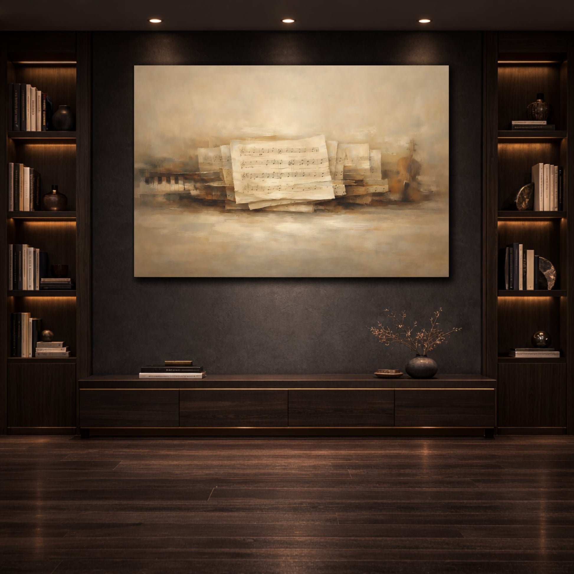 Mockup 3. Contemporary Abstract Music Sheet Texture Minimal shown as stretched canvas wall art