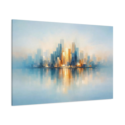 Contemporary Abstract Skyline Reflection shown as stretched canvas wall art