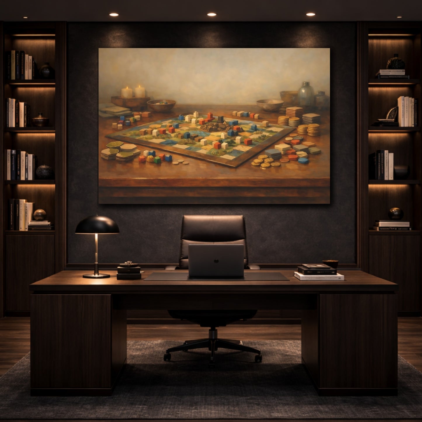 Mockup 4. Contemporary Board Game Table Aesthetic Scene shown as stretched canvas wall art