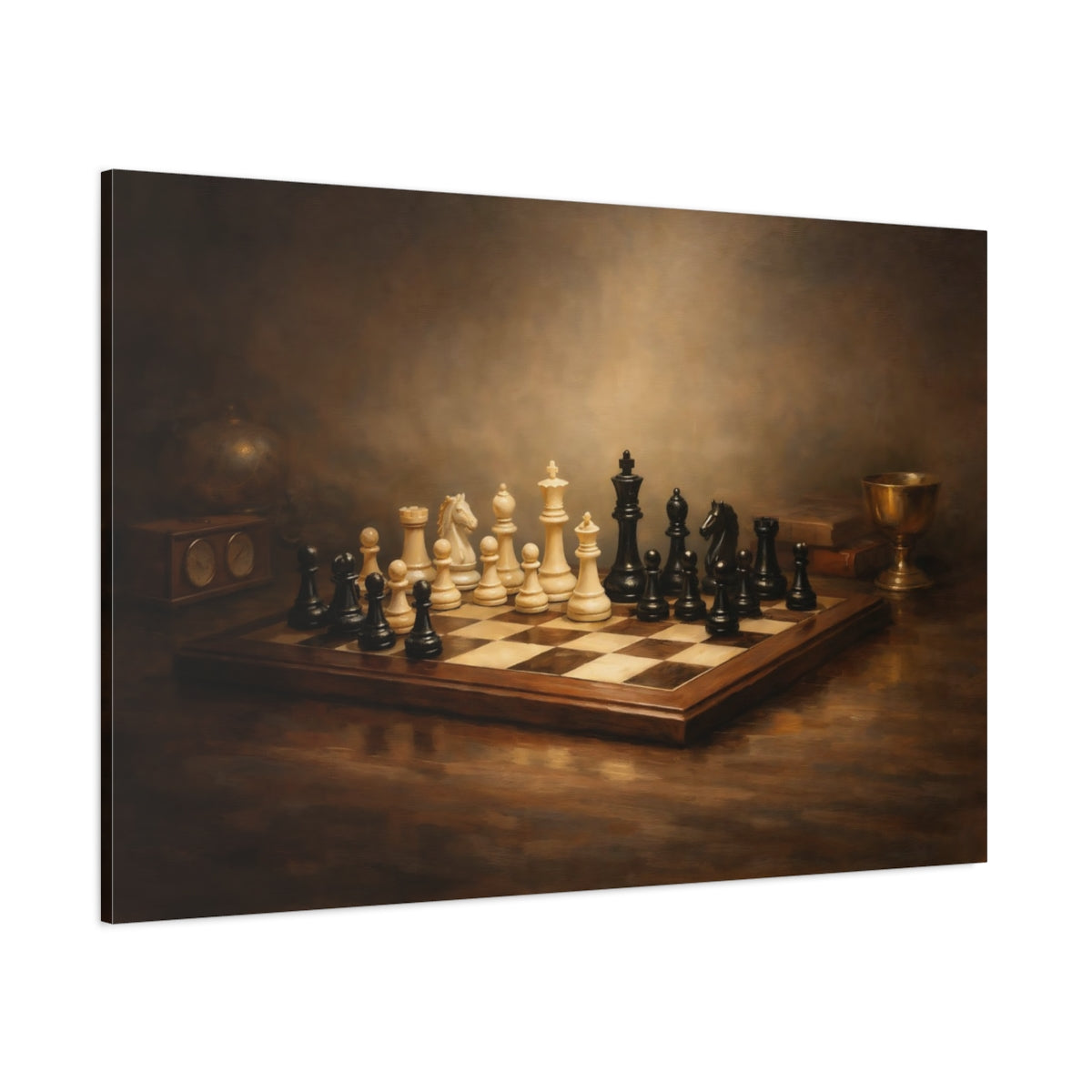 Main Mockup. Contemporary Chess Dramatic Spotlight Composition shown as stretched canvas wall art