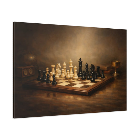 Main Mockup. Contemporary Chess Dramatic Spotlight Composition shown as stretched canvas wall art