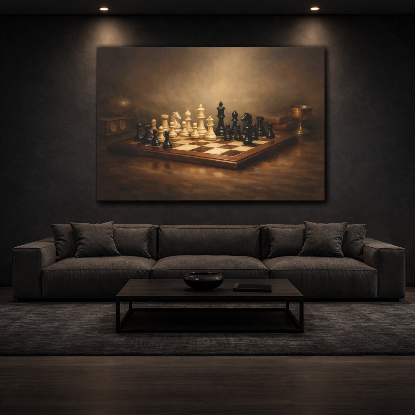 Mockup 2. Contemporary Chess Dramatic Spotlight Composition shown as stretched canvas wall art